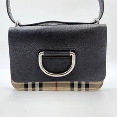 BURBERRY（バーバリー）ミニ ヴィンテージチェック＆レザー Dリングバッグ ヴィンテージ ショルダーバッグ レディース ブラック レザー シルバートーン金具 8010959