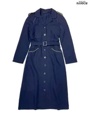 古着 top dress seeler ベルト付き 無地 ロング丈 長袖 コート風 ワンピース 紺 (otu2509047)
