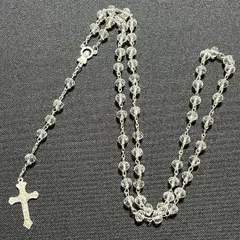 N047-b 十字架 クロス ロザリオ ロング ネックレス ビーズ マリア