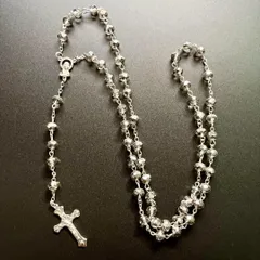 N047-f 十字架 クロス ロザリオ ロング ネックレス ビーズ マリア