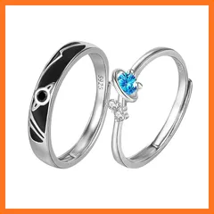 【新品】 [Deelfel] ペアリング カップル 金属アレルギー対応 2個セット 惑星指輪 シルバー925 純銀 ジルコニア エナメル 星 婚約指輪 結婚指輪 サイズ調整可能 妻 恋人 彼女 サイズ調整可能 ファッション アクセサリー 0