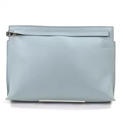 極美品▼LOEWE ロエベ レザー Tポーチ アナグラムエンボスロゴ セカンドバッグ クラッチバッグ ライトブルー ゴールド金具 保存袋付き スペイン製 メンズ