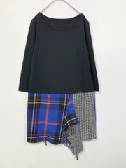 美品 Gabardine K.T ギャバジンケーティー ボートネック チェック ストール風 ワンピース size9/黒 ■■ レディース