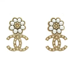 CHANEL(シャネル) ピアス ココマーク ゴールド×クリア×白 フラワー(花)