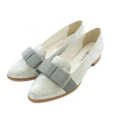 ダイアナ DIANA パンプス ローファー 23cm 緑 シルバーカラー リボン グリッター /RI ■OS