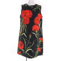 美品☆DOLCE&GABBANA ドルチェ＆ガッバーナ コットン シルク混 花柄デザイン ノースリーブ ワンピース ブラック 44 イタリア製 正規品 レディース