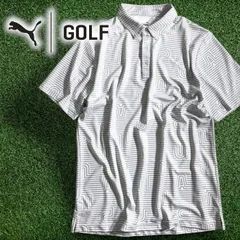 PUMA プーマ ゴルフ Pe鹿の子 ユニークストライプ ボーダー柄 総柄 ストレッチ 半袖 ポロシャツ ゴルフウェア 627647 定価1万 ライトグレー ホワイト  ▲024▼50425w06