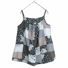 【美品】ピンクハウス★パッチワーク♪忘れな草ptのキャミソールブラウス 黒系 前開き 裾はしごレース♪薄手 z18055