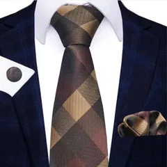 ネクタイ　チーフ　カフス　お得な　格安　3点セット　チェック柄　格子柄　市松模様　ブラウン色　結婚式　イベント　パーティー　発表会　成人式　卒業式　卒園式　入学式　入社式　父の日　ビジネス　七五三お祝い　カフスボタン　ポケットチーフ　ダンスパーティー