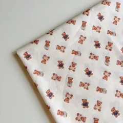 綿プリント／ぷっくりくまさん　145×45〈生地・布・ベビー・子供服・スタイ・ポーチ・くま〉F77-1