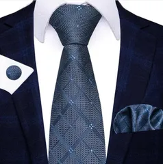 ネクタイ　チーフ　カフス　格安　３点セット　チェック柄　格子柄　ドット柄　ネイビー色　結婚式　イベント　パーティー　発表会　成人式　卒業式　卒園式　入学式　入社式　父の日　ビジネス　七五三お祝い　カフスボタン　ポケットチーフ　ダンスパーティー　バーテンダー