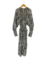 プロヴォーク PROVOKE シャツ ワンピース バンドカラー 長袖 ロング ゼブラ柄 サイズF 白 黒 QQQ