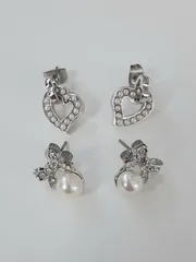 ピアス ペア 2セット パールリボン パールハート ホワイトピンク