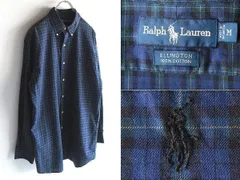 Ralph Lauren ラルフローレン ELLINGTON ポロポニーロゴ刺繍 チェックシャツ BDシャツ M ネイビー グリーン RN41381正規品