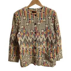 良品 MISSONI ミッソーニ 総柄 ノーカラー ニットジャケット カーディガン サイズ42 マルチカラー  レディース 古着 中古 USED