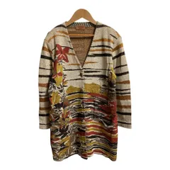 MISSONI ミッソーニ ジャガード Vネック ロング ニットカーディガン サイズ44 ホワイト マルチカラー レディース 古着 中古 USED