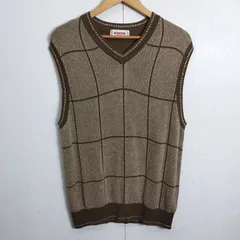 McGREGOR マックレガー ニット ベスト Vネック チェック コットン 古着 vintage メンズ L カーキ系 B800