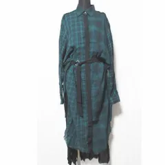 美品 DIESEL ディーゼル レイヤードデザイン チェック ロングシャツワンピース S グリーン レディース 古着 中古 USED