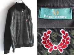 90sビンテージ FRED PERRY フレッドペリー ローレルロゴ刺繍 千鳥格子/ニット生地切替 トラックジャケット ジャージ L ブラック カーキ