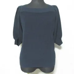 美品 Blue Label Crestbridge ブルーレーベルクレストブリッジ リボンチェック スクエアネック ニットカットソー サイズ38 ネイビー レディース 古着 中古 USED