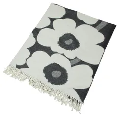 美品 Marimekko マリメッコ ウニッコ ブランケット 大判ストール ホワイト ブラック レディース 古着 中古 USED