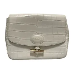 美品 Longchamp ロンシャン ロゾ クロコ型押し レザー ショルダーバッグ ホワイト レディース 古着 中古 USED