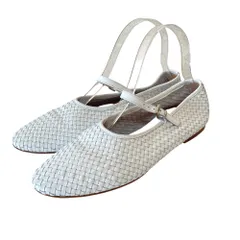 良品 GALERIE VIE ギャルリーヴィー トゥモローランド レザーメッシュ メリージェーン シューズ パンプス 37 23.5cm相当 ホワイト レディース 古着 中古 USED