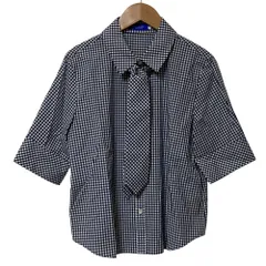 美品 BLUE LABEL CRESTBRIDGE ブルーレーベルクレストブリッジ ボウタイ付き ギンガムチェック ブラウス サイズ38 ネイビー ホワイト レディース 古着 中古 USED