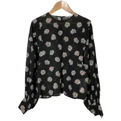 美品 SOULEIADO ソレイアード フラワープリント ボリュームスリーブ ブラウス 36 ブラック レディース 古着 中古 USED