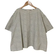 美品 24SS journal standard luxe ジャーナルスタンダード ラックス ボーダー ボートネック オーバーTシャツ ブラック オフホワイト レディース 古着 中古 USED