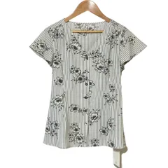 未使用 25SS IENA イエナ ストライプフラワー前釦 Vネックブラウス F キナリ  レディース 古着 中古 USED