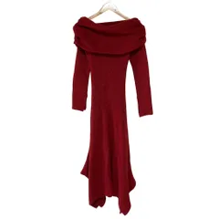 美品 24AW FRAY I.D フレイアイディー オフショルアシメヘムニットワンピース F レッド レディース 古着 中古 USED