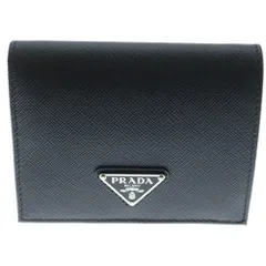 PRADA (プラダ) サフィアーノ トライアングル ロゴ 二つ折り財布 ブラック レザー 1MV204