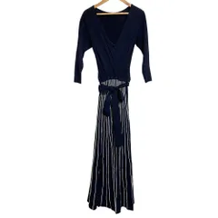 良品 Diagram ダイアグラム グレースコンチネンタル カシュクールリブニットワンピース 36 ネイビー レディース 古着 中古 USED