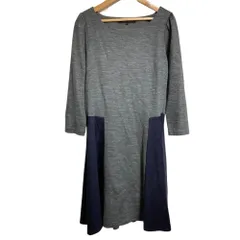 美品 ANAYI アナイ バイカラーウールニットワンピース 38 グレー レディース 古着 中古 USED