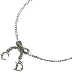 Christian Dior (クリスチャンディオール) リボンモチーフ CDロゴチャーム ネックレス シルバー