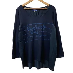 美品 BURBERRY BLUE LABEL バーバリーブルーレーベル スパンコールロゴ刺繍 カットソー サイズ38 ネイビー レディース 古着 中古 USED