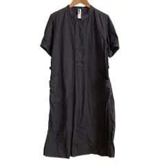 美品 MHL エムエイチエル マーガレットハウエル ポケット付き 半袖 マオカラー シャツワンピース サイズ2 チャコールグレー レディース 古着 中古 USED