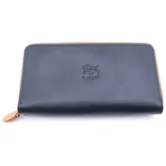 IL BISONTE (イル ビゾンテ) エンボスロゴ ラウンドジップ レザー ロングウォレット 長財布 ブラック