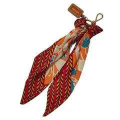 良品 PRADA プラダ スカーフバッグチャーム キーリング キーホルダー レッド ゴールドカラー レディース 古着 中古 USED