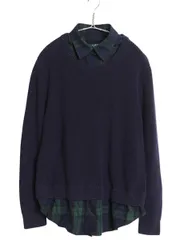 【お得なクーポン配布中!】 ローレン ラルフローレン フェイク レイヤード コットン ニット セーター レディース XL / ポロ ブラックウォッチ チェック シャツ 重ね着 