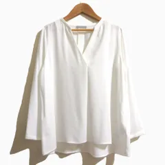 美品 theory luxe セオリーリュクス HEAVY PEARL ロングスリーブ ブラウス プルオーバー サイズ38 ホワイト レディース 古着 中古 USED