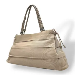 サルヴァトーレフェラガモ ハンドバッグ 編み込みレザーハンドル グレー キャンバス トートバッグ 肩掛け可能 K2