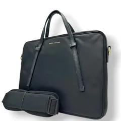 【美品】マークジェイコブス MARC JACOBS PCケース PCバッグ ブリーフケース 2WAY ショルダーバッグ ナイロン レザー ブラック 黒 ゴールドロゴ 軽量 薄型 スリム A4 ノートパソコン 通勤 通学 ビジネス 社外ストラップ付 U3