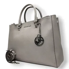 美品 マイケルコース MICHAEL KORS ハンドバッグ ショルダーバッグ 2WAY サフィアーノ PVC レザー グレー シルバー 金具 斜め掛け可 自立可 ロゴ チャーム付 クラシック エレガント ビジネス 通勤 通学 レディース 鞄 カバン s9