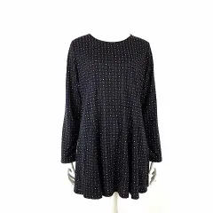 francaise フランセーズ  チュニック カットソー フレア ドット柄 水玉 総柄 落ち感 とろみ 長袖 LL 紺 ネイビー マルチカラー 大きいサイズ