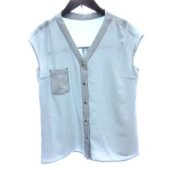 ジャスグリッティー JUSGLITTY シャツ ブラウス ノーカラー フレンチスリーブ 2 M 水色 ライトブルー /AU