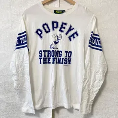 80s！90s！ヴィンテージ◎ (^w^)b Popeye THE SAILOR ポパイ コットン100% ロングスリーブ Tシャツ ロンティ ロンT クルーネック アニメ プリント 可愛い スポーティ 長袖 トップス ホワイト 白 メンズ M