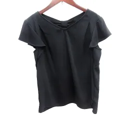 ジャスグリッティー JUSGLITTY シャツ ブラウス Vネック フレンチスリーブ 2 M 黒 ブラック /AU