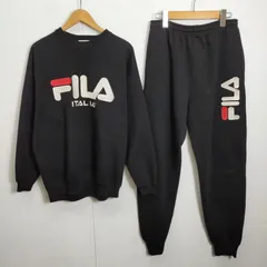 FILA フィラ スウェット セットアップ トレーナー パンツ コットン ポリエステル ビッグ ロゴ 刺繍 スポーティ メンズ M ブラック系 B785
